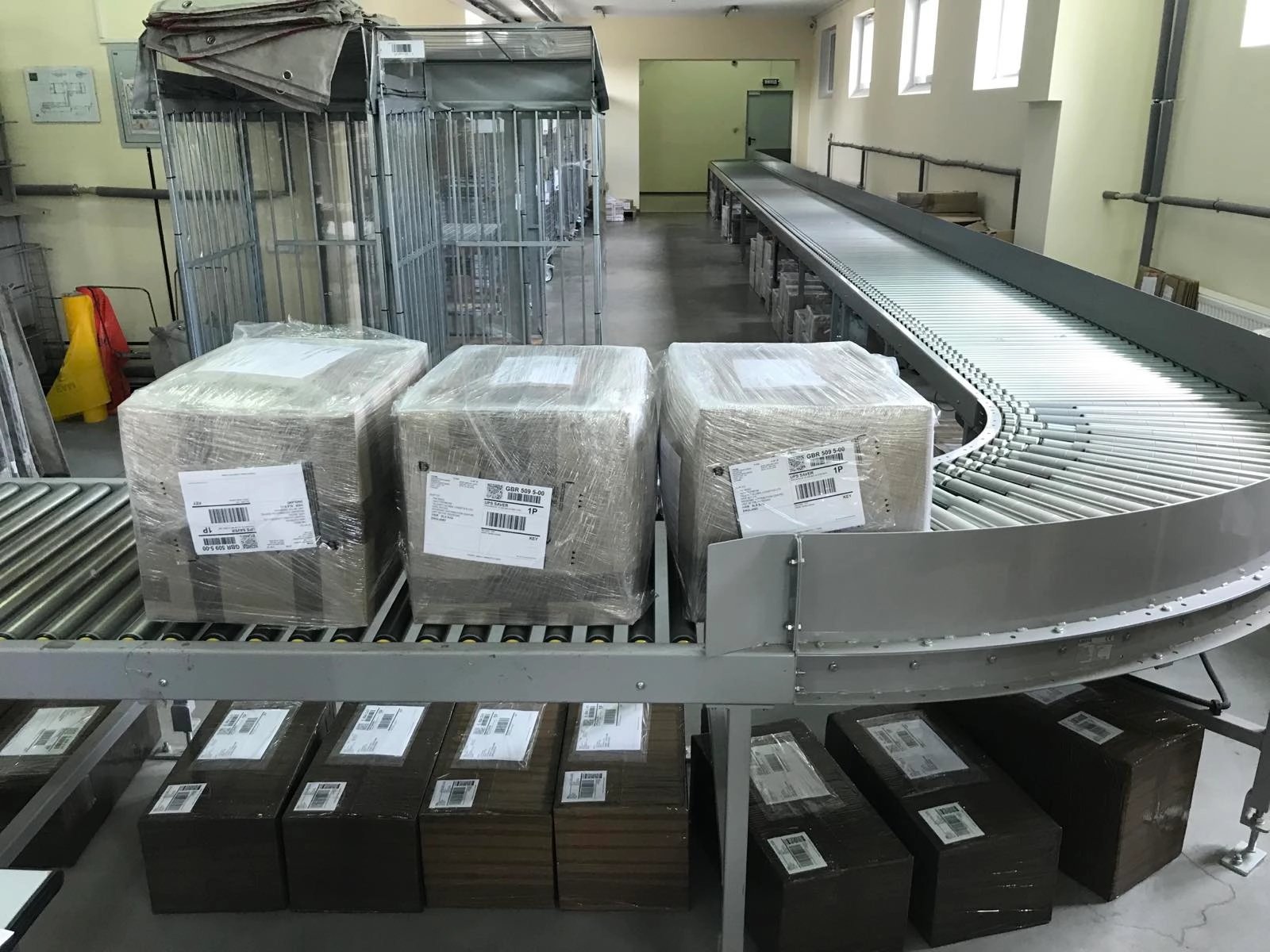 Parcels on the warehouse sorting line
